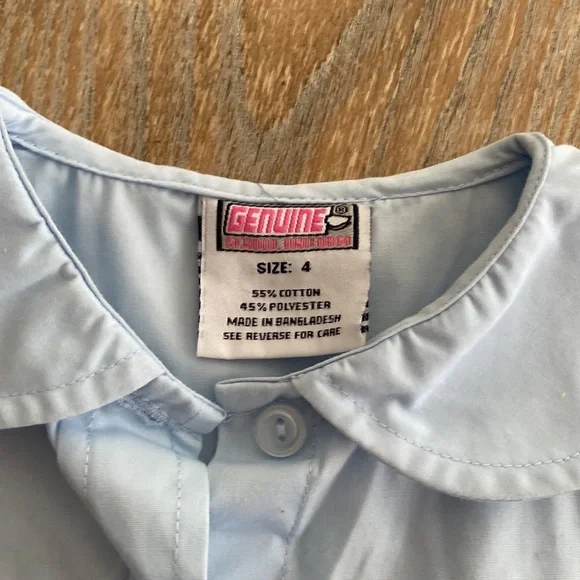Genuine school uniform light blue Peter Pan collar button down shirt sz 4 - Picture 2 of 4